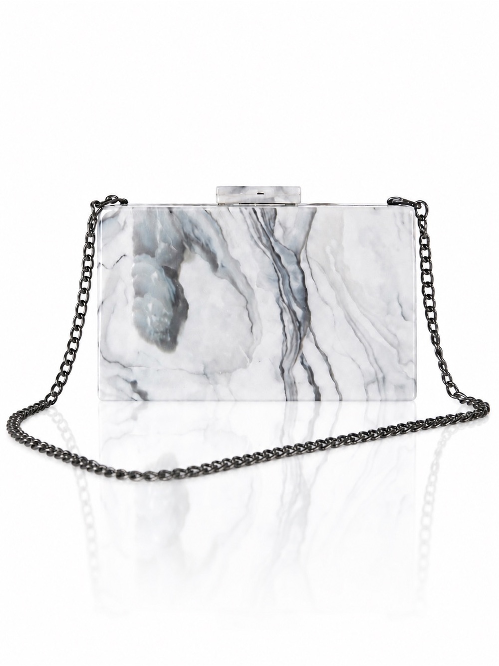 Zara Marble Acrylic Box Clutch OS – White Grey Stone Evening Bag